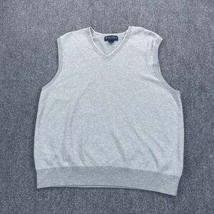 Brooks Brothers Sweater V-Neck Vest Men's Large Gray Supima Cotton Golf Preppy